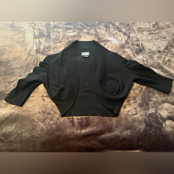 Dots Black Puffy Long Sleeve Cardigan Sweater 100% Cotton Size S (girl) - Picture 1 of 6